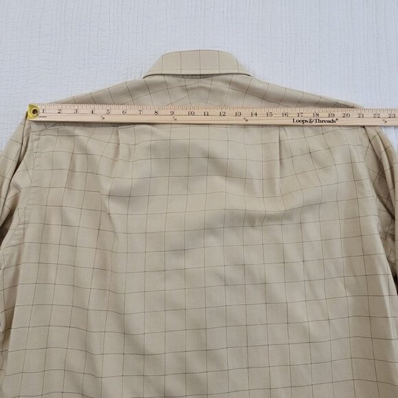 Charles Tyrwhitt French Cuff Shirt Men's 18/37 Tan Windowpane Classic Fit EUC - Picture 10 of 13